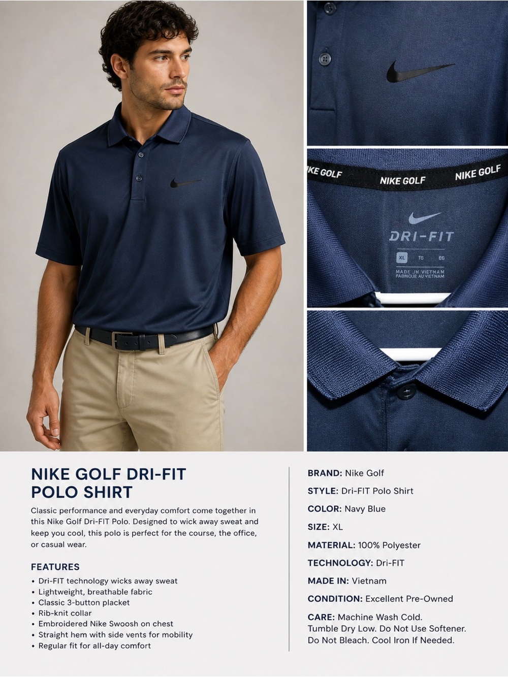 Nike Navy Blue Dri-FIT Golf Polo